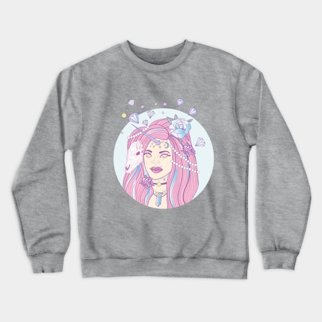 Unicorn Grunge Girl Crewneck Sweatshirt by LunaElizabeth